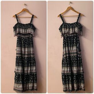 BCBGMaxazria Claudia Multicolored Tiered Off-The-Shoulder Maxi Dress Sz S NWT